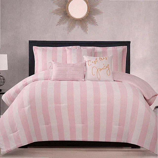 Bedding Set Queen Full Juicy Couture Cabana Stripe 6 Piece Comforter Reversible