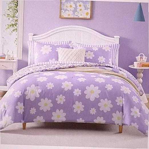 Comforter Set for Girls, Purple Kids Bedding Set Reversible with Twin XL Daisy