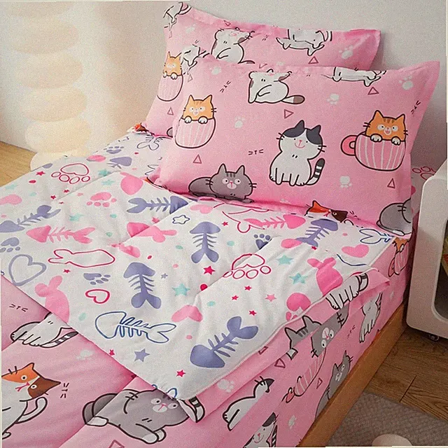 Comforter Set Zipper Bedding Twin for Girls Cat Comforter with Fish Sheets Ka...