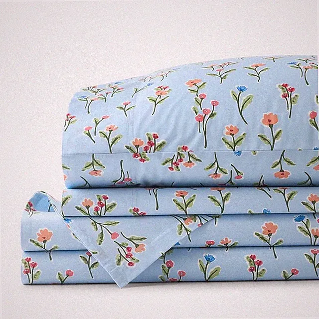 Company Cotton Blossoms and Stripes Classic Cool Cotton Percale Bed Sheet Set