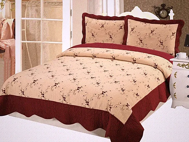 Embroidery Premium Natural Cotton Quilt Set 3 Pcs - INCLUDES Free Bed Sheet Set