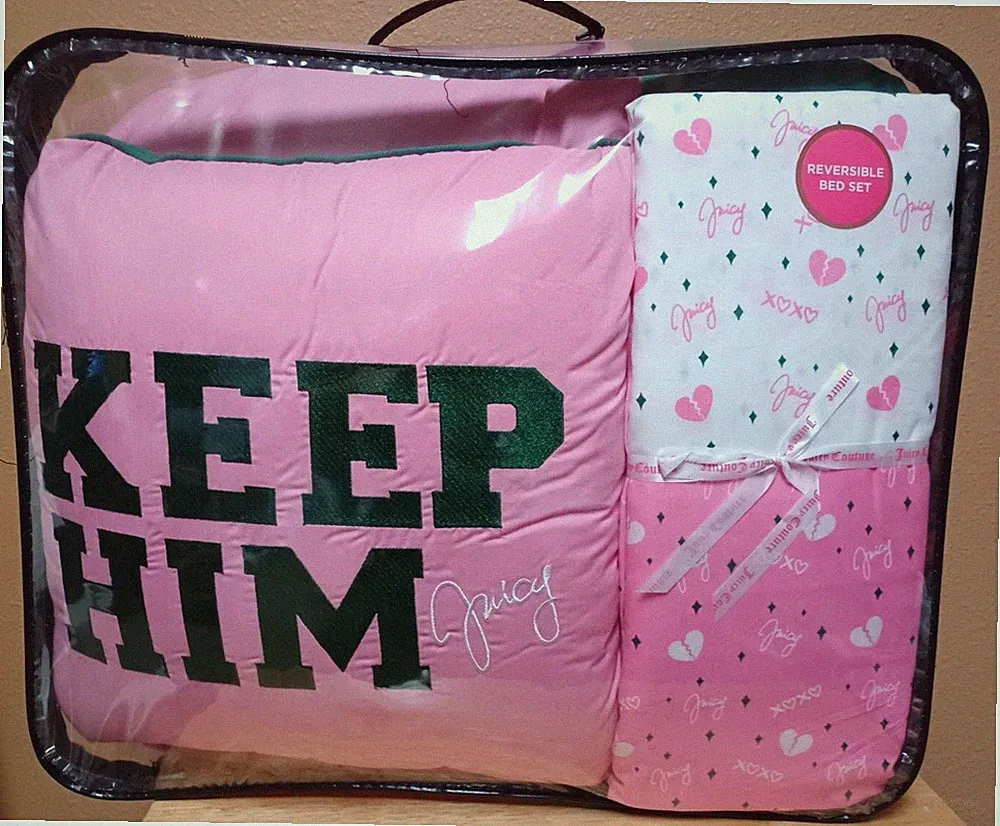 Juicy Couture Reversible "DUMP HIM/KEEP HIM" 6-piece TWIN Comforter Bed Set