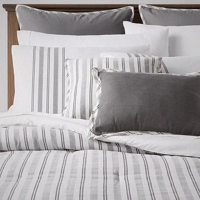 King 8pc Edenton Reversible Classic Stripe Comforter Set White/Gray - Threshold