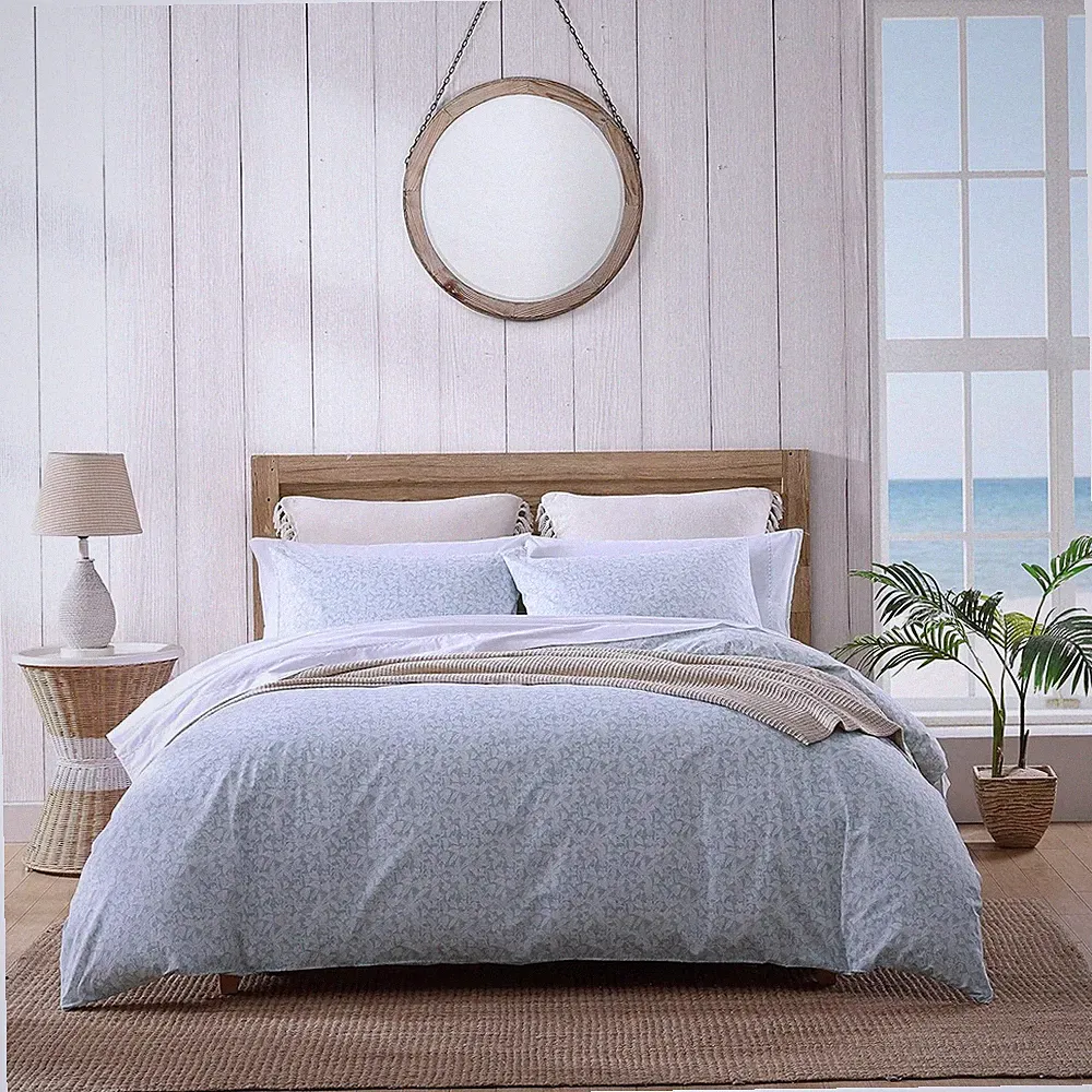 King Duvet Cover Set, Reversible Cotton Bedding Set with Matching Shams, Coast
