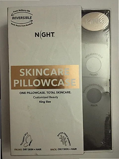 Night Reversible Skincare Pillowcase, Mulberry Silk Rayon Bamboo, King, Gray