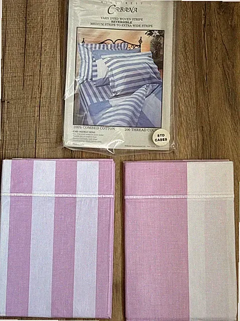 Pair Hillcrest Stripe PINK CABANA Yarn Dyed Woven Reversible Standard Pillowcase