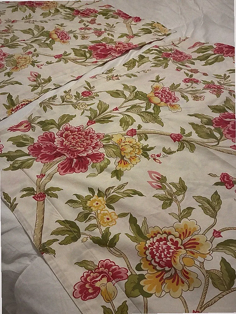Pottery Barn Shams EURO Floral Peony Pink Green Yellow Cotton PAIR Vintage