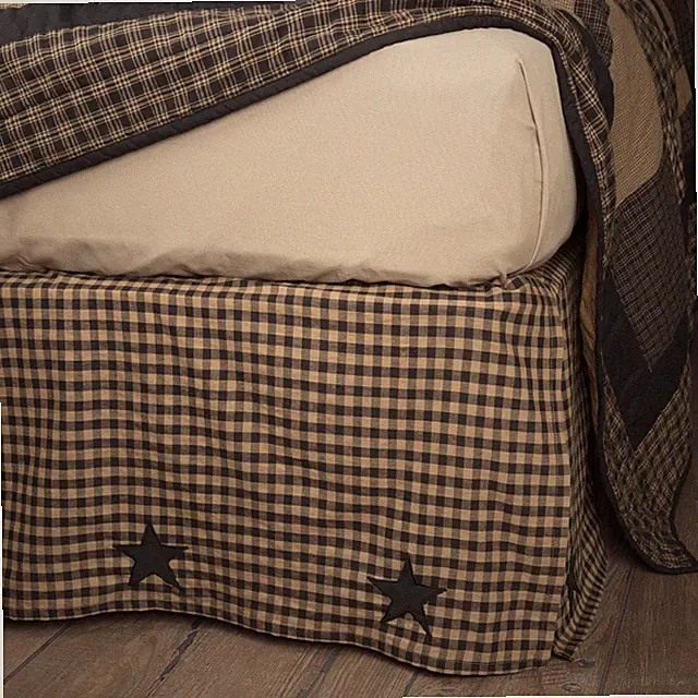 Primitive King Bed Skirt Black Appliqued Check Star Bedroom Decor VHC Brands