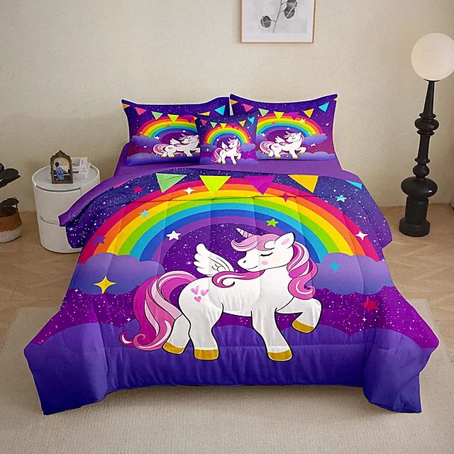 Rainbow Unicorn Comforter Set for Girls - 6 Piece Twin Bedding Set