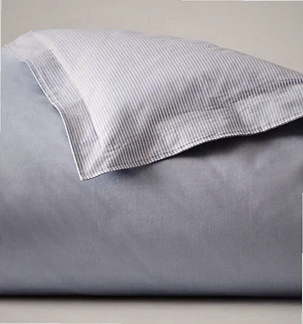 Ralph Lauren KING Organic Reversible Oxford Duvet Cover White Blue Solid Stripes