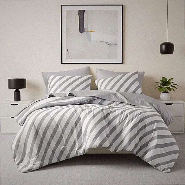 Reversible Striped King Comforter Set - 7-Piece Cozy Bedding in Grey