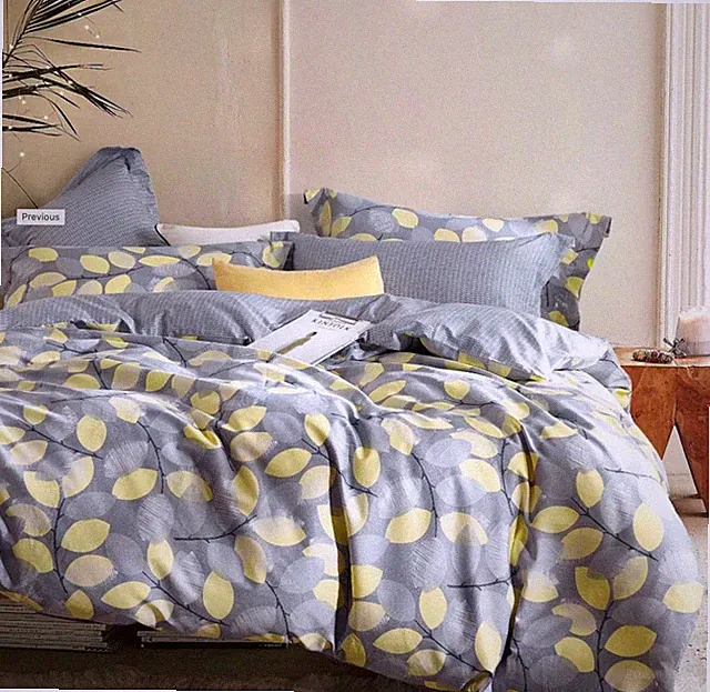 Sistes Gray Yellow Floral 100% Cotton Reversible Comforter Set King Modern