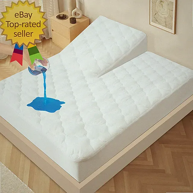 Split Top King Mattress Protector Pad Waterproof Quilted 34" Top Split from Head