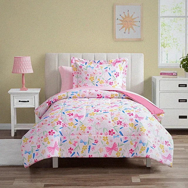 Your Zone 5 Piece Pink Wildflower Polyester Bedding Set for Girls, Twin
